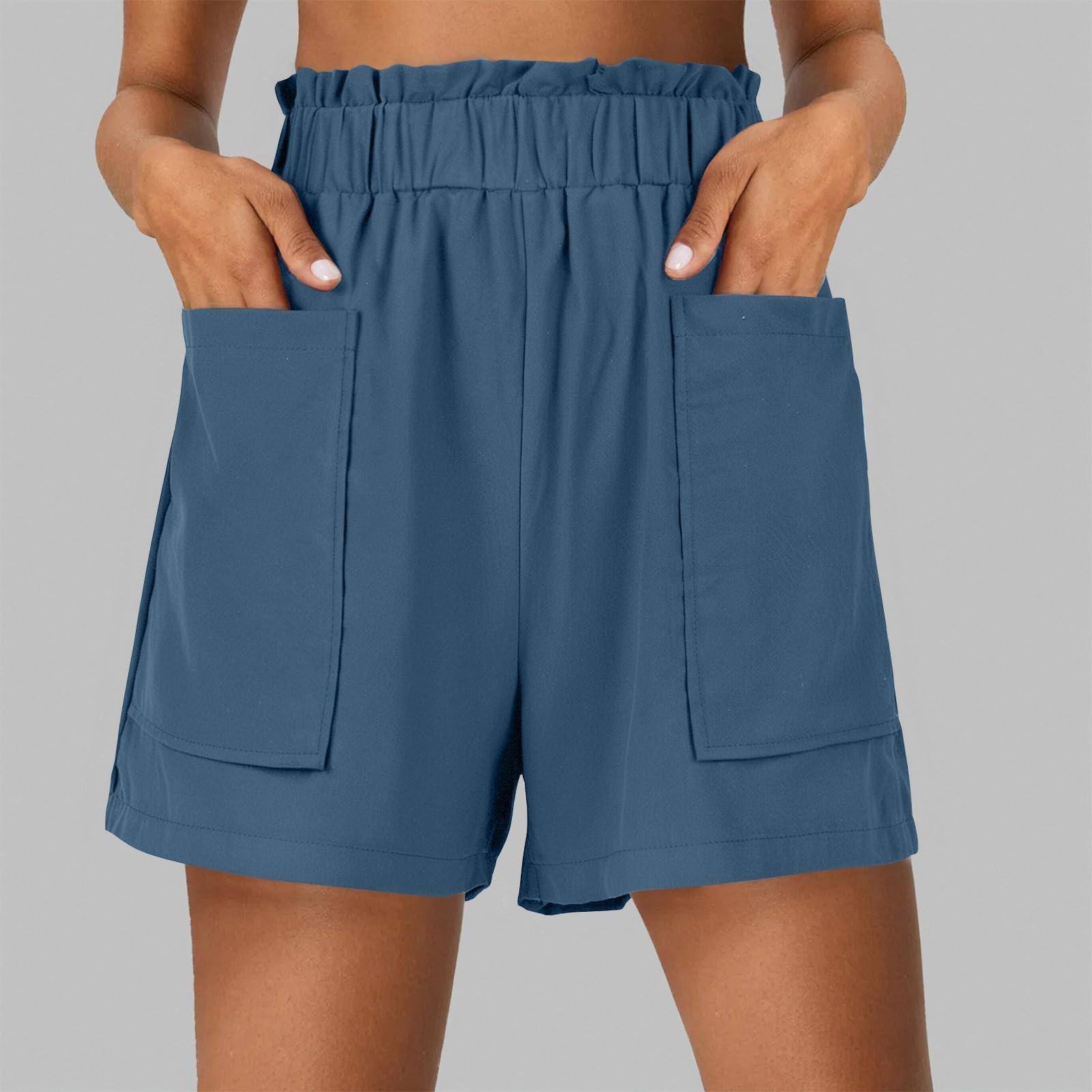 

Shorts For Women Color Casual Summer Drawstring Loose Pocket Shorts XXL тёмно-синий
