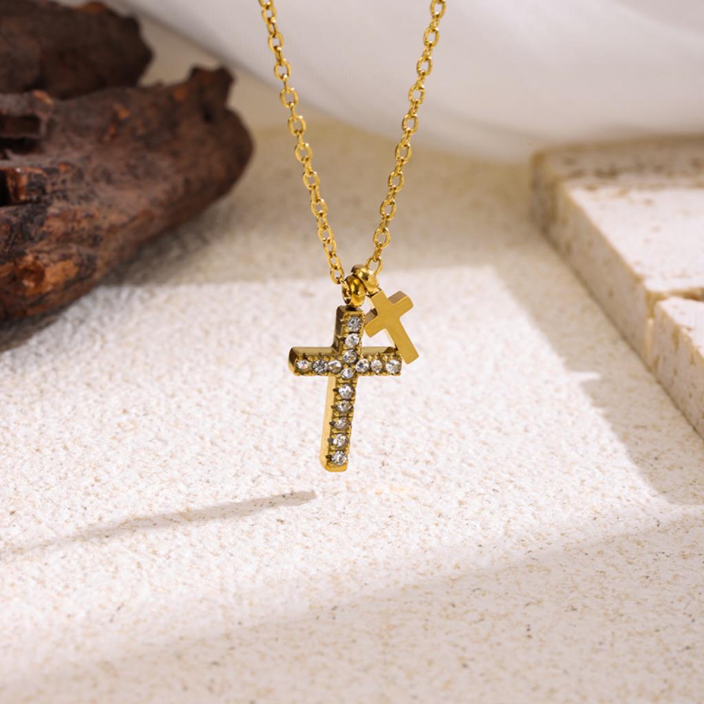 Gold Color Cross Zircon Necklace Minimalist Short Choker for Women Trendy Layering Jewelry Gift