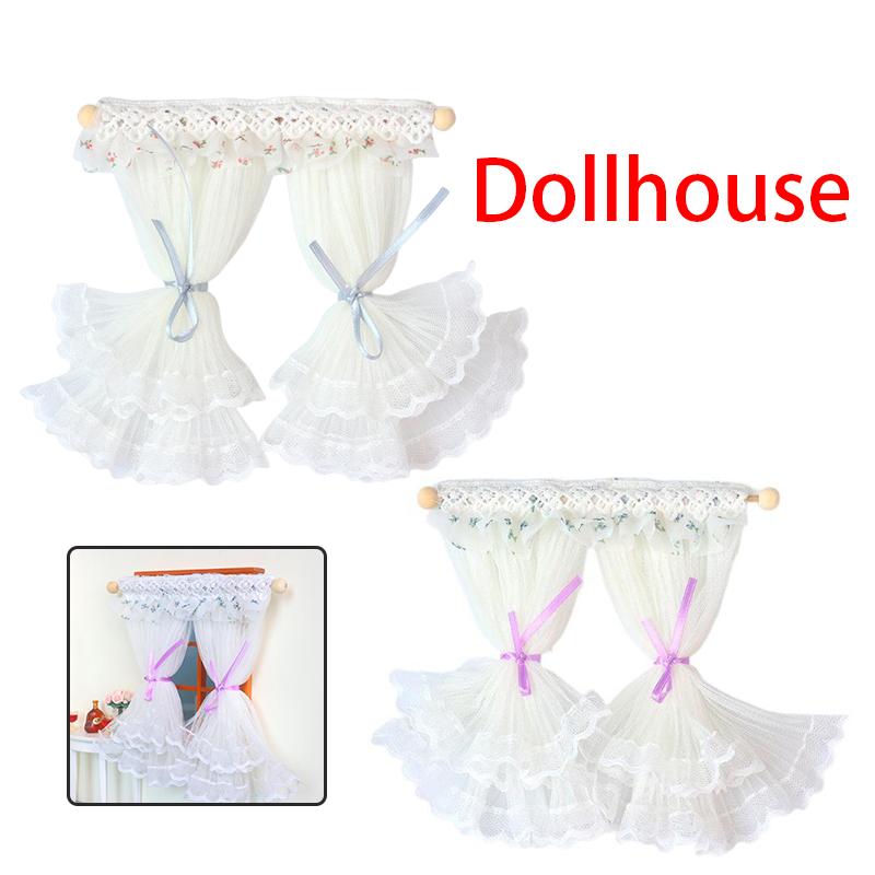 1/12 Dollhouse Lace Curtains Model Dollhouse Bedroom Living Room Decoration Dolls House Furniture Accessories Micro Scene Decor