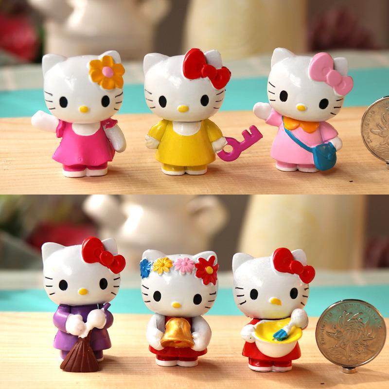 6pcs/set Hello Kitty Figure Mini Cartoon KT Cat Toy PVC Hello Kitty Doll Anime Cosplay Cake Decoration Children’s Birthday Gifts