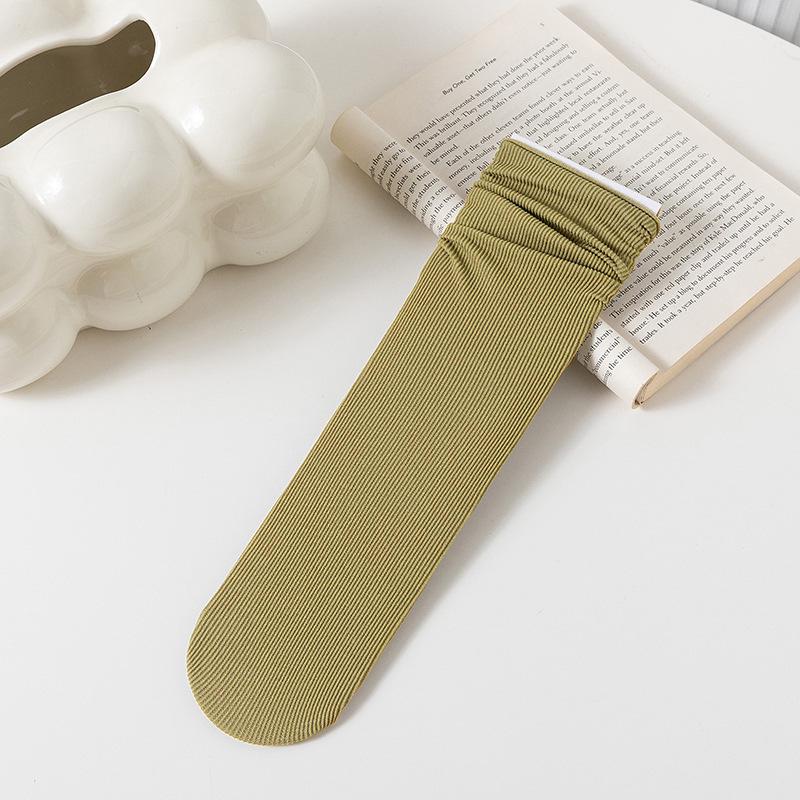 Damskie białe skarpetki do połowy łydki z jedwabiu lodowego: Cienki, Jednolity kolor, Aksamitny, Wiosna/Lato