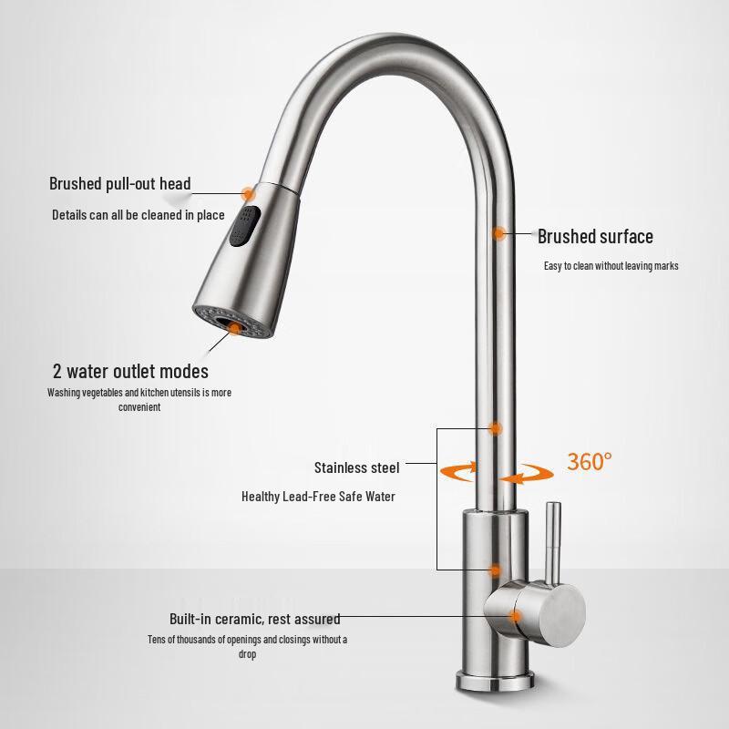 Black Brushed Stainless Steel Pull-Out Kitchen Faucet