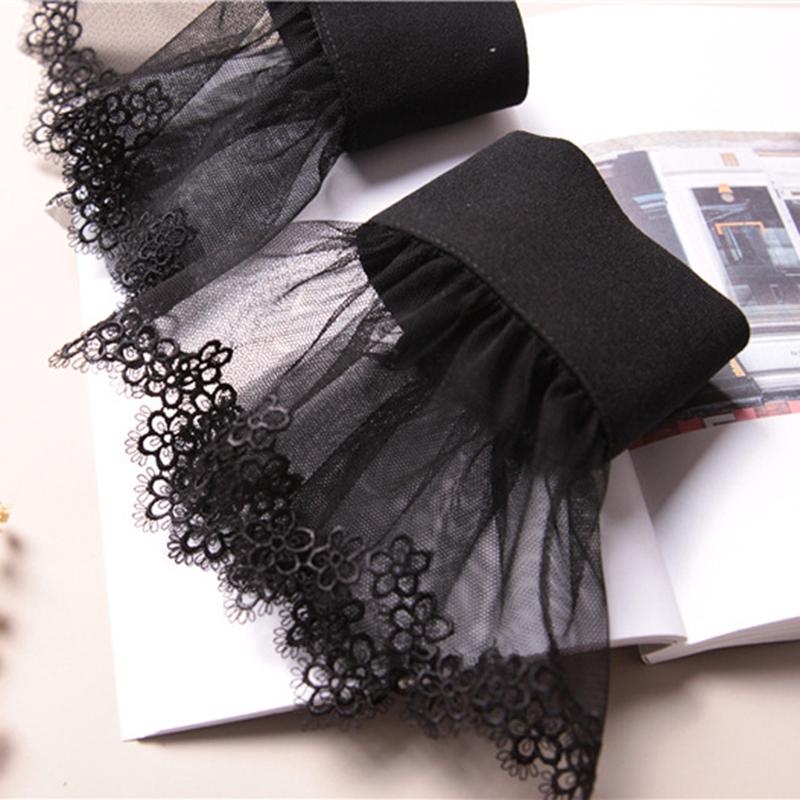 Girls Lace Floral Removable Fake Flare Sleeves Sweater Wrist Warmer Female White Ruffle Horn Cuffs Decoration Accessories