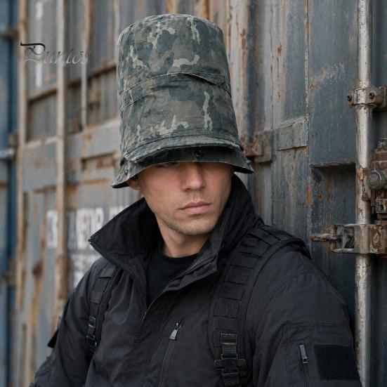 Cappello a Cilindro con Cima a Cupola Stampa Mimetica Cappello a Secchiello, Pescatora Pieghevole con Design Allacciato, Bottoni Automatici Metallici Estivi Parasole per Escursionismo all'Aperto Viaggio Abbigliamento Casual