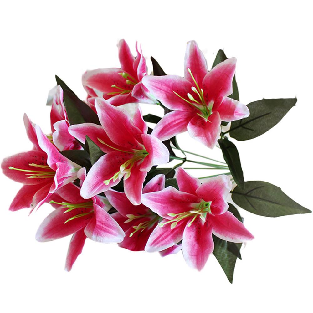 10 Heads Artificial Lily Flowers European Multicolor Fake Bridal Flower Bouquet Wedding Home Party Decoration Flowers