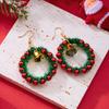 Creative Green Color Xmas Garland Bow Bell Pendant Earrings for Women Fashion Christmas Tree Earrings New Year Ear Jewelry Gift