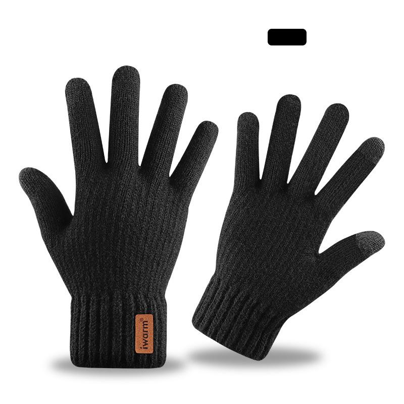 Men's Warm Gloves Winter Touch Screen Knitted Gloves with Leather Label Windproof Motorcycle MTB Bike Cycling Glove Mitten
