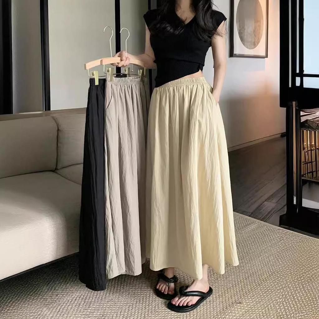 Pleated Yamamoto Women's High Waist Slimming A-Line Midi Umbrella Skirt - Spring/Summer Korean Style, Plus Size Available.