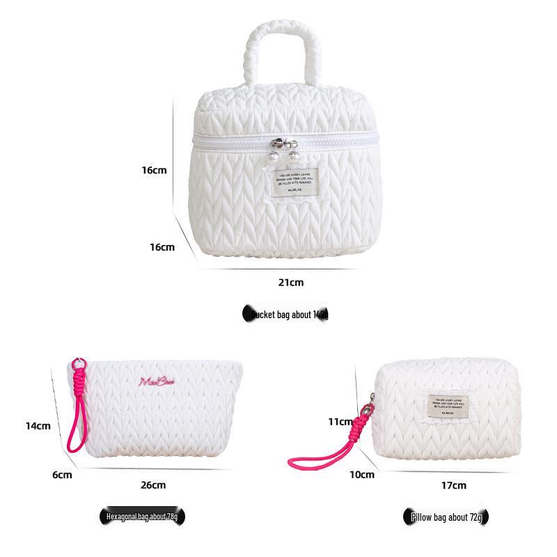 

Multicolor Quilted Vertical Stripe Makeup Bag - Large Capacity, High-End Pleated, Portable Toiletry Storage Pillow