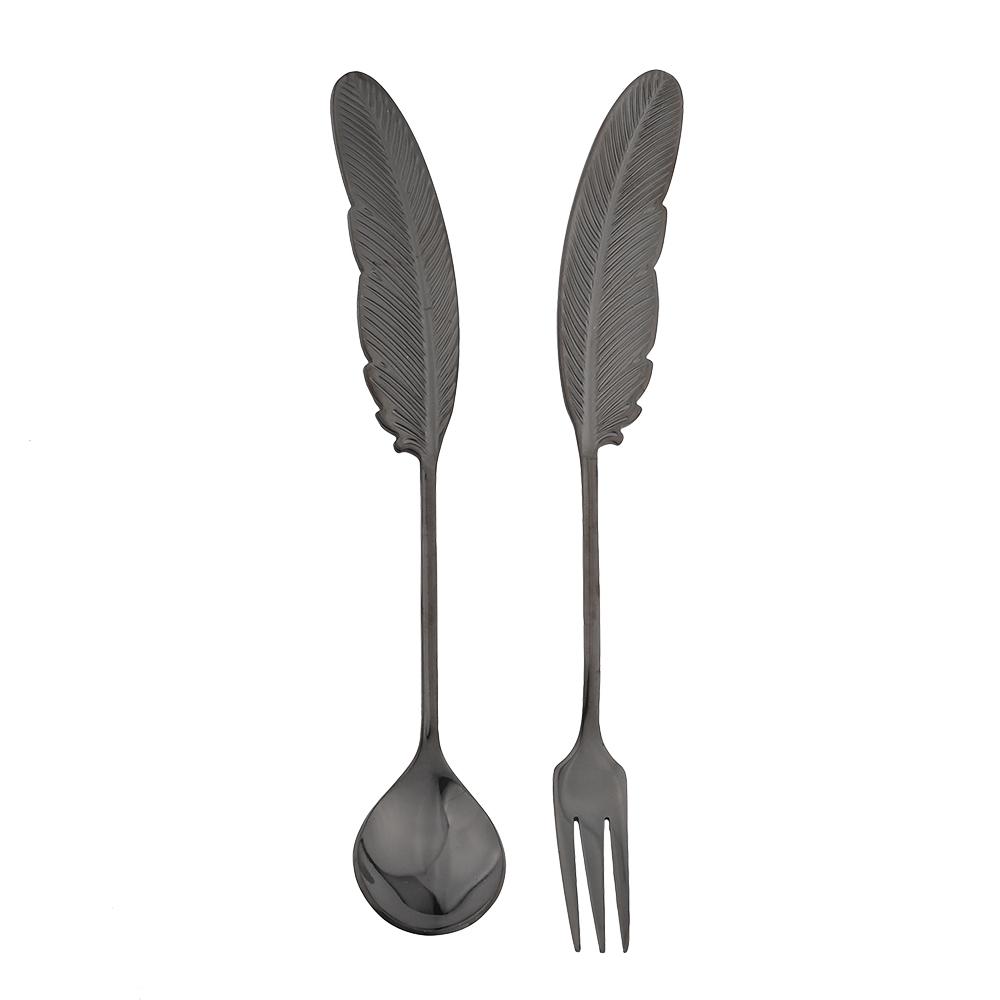 2 Stücke Kaffeelöffel Dessertgabel Kreative Feder 304 Edelstahl Gabel Kuchen Obst Salat Besteck Dekoration Geschirr Geschenk Küche