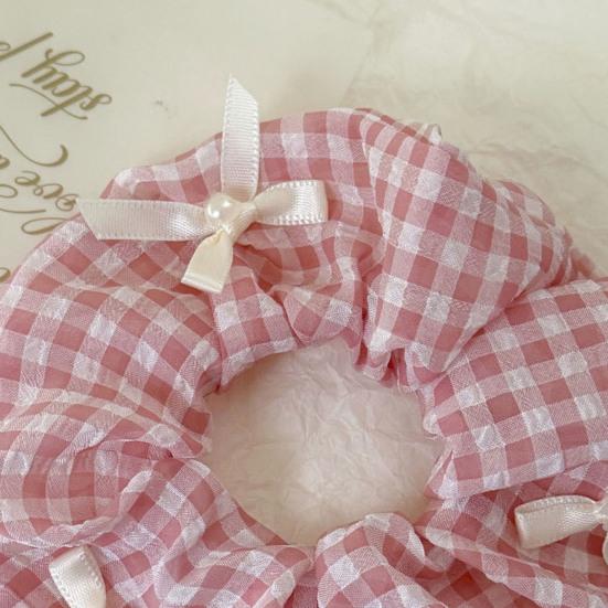 Plaid Hair Scrunchies No Crease Frizz Control Faux Pearl Bow Hair Ties No Damage Rubber Band Ponytail Holder Women Girls Hair Accessories