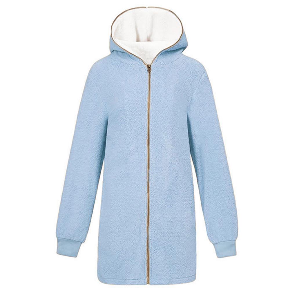Womens Solid Oversized Zip Down Hooded  Coat Cardigans Outwear with Pocket