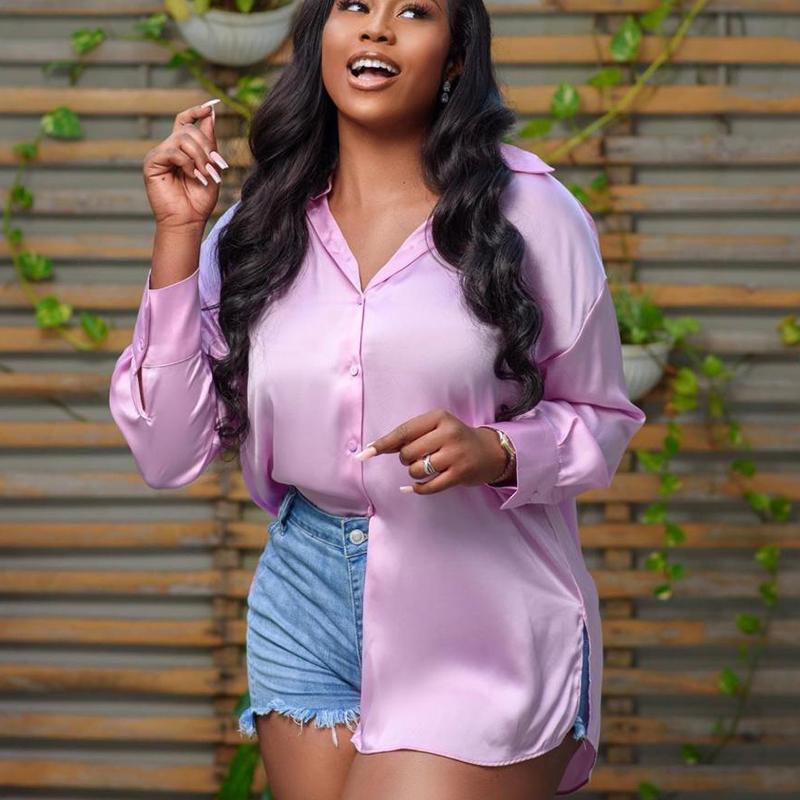 Spring and Autumn Women's Shirt Blouse Single Breasted Tide Solid Color Long Sleeve Tops