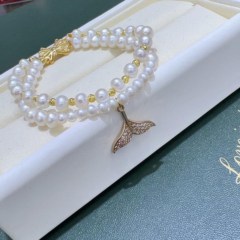 Retro Fishtail Pearl Bracelet: Elegant Double-Layer Jewelry for Women