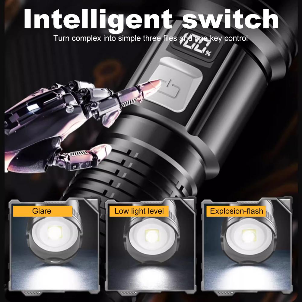 LED Outdoor Portable Flashlight USB Charging Strong Light Flashlight Waterproof High Brightness Torch for Outdoor Hiking Fishing