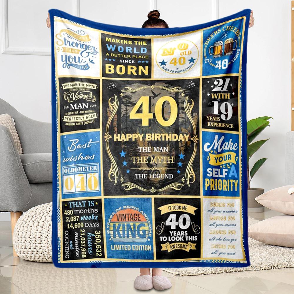 1pc Happy 40th Birthday Celebration Blanket Soft and Warm for Sofa Office Camping Travel Livingroom Great Gift for Friends and Family Comfortable