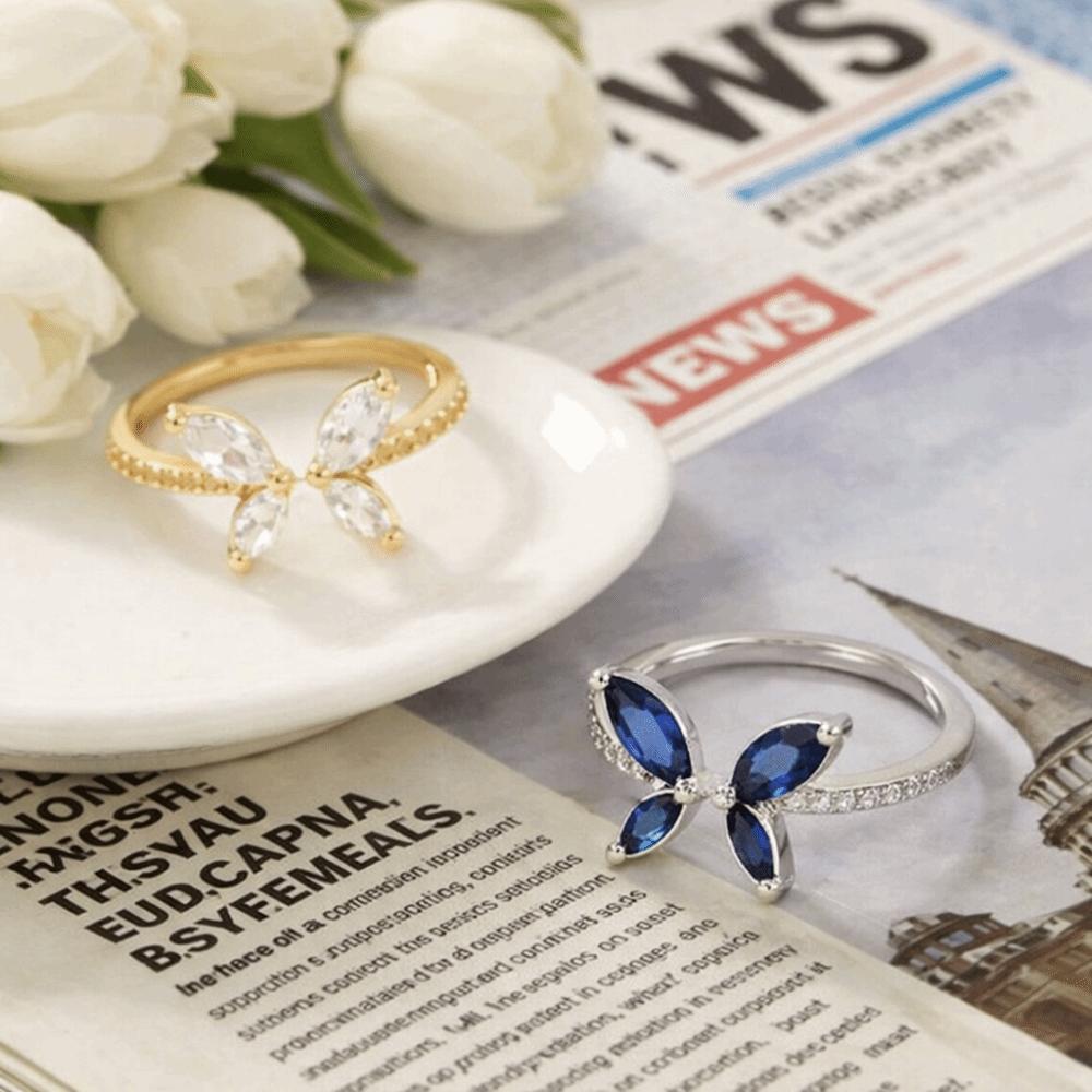 Exquisite Zircon Butterfly Ring Light Luxury Finger Jewelry Sweet Butterfly Opening Ring Daily