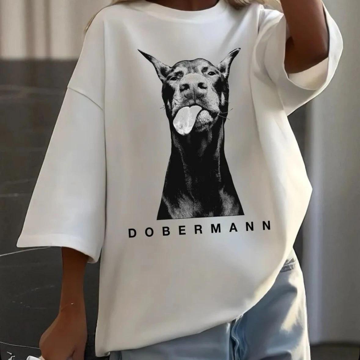 Женская летняя свободная хлопковая футболка средней длины с принтом XL