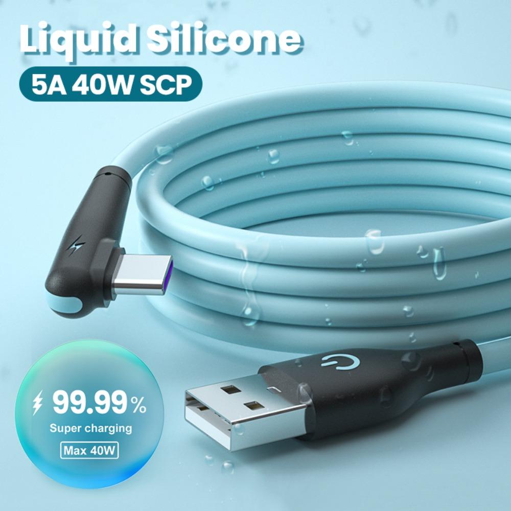 Data Cable 5A Type C Cable Fast Charging Cord 90 Degree Charger Cable Soft Silicone USB C Cable