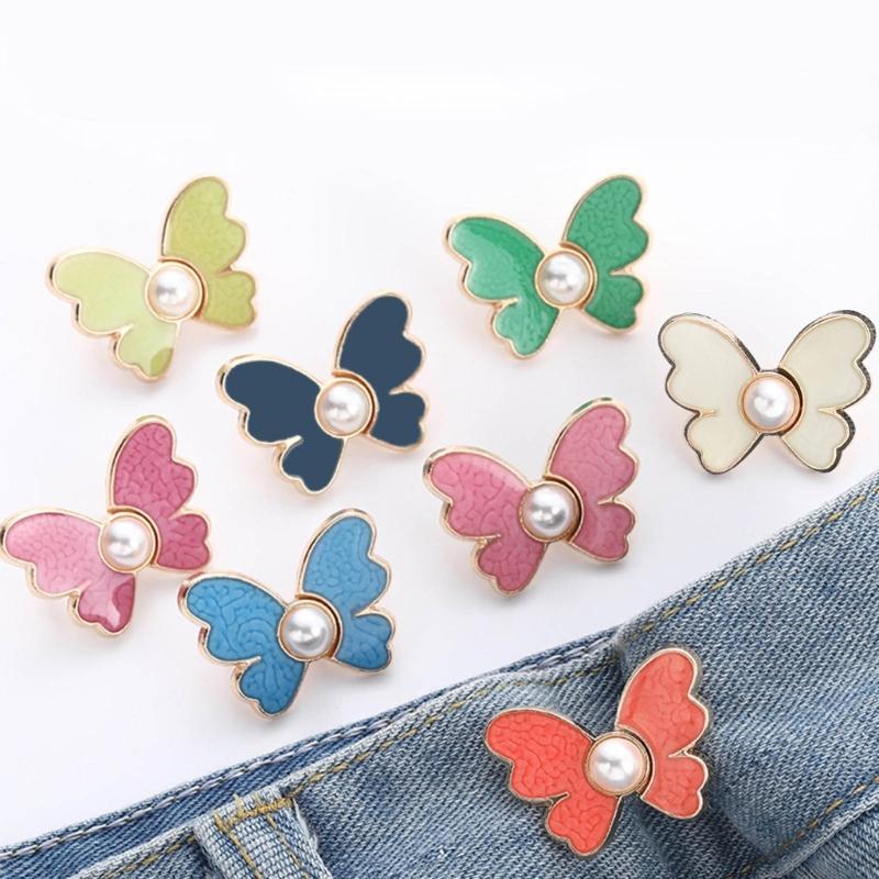 Fashion Butterfly Jean Button Adjustable Waist Buckle Extender Detachable Tighten Attacher Pins Waist Closing Artifact