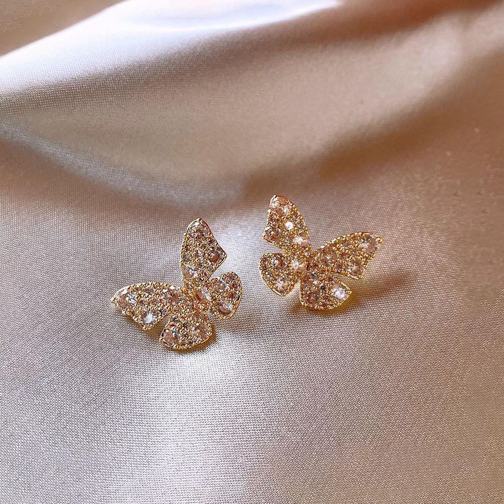Elegant French Zirconia Butterfly Stud Earrings: Lightweight, Versatile, Luxury Accessory for Women