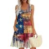 Women's Summer Casual Square Neck Independence Day Printed Dress Sleeveless Dress With Pockets