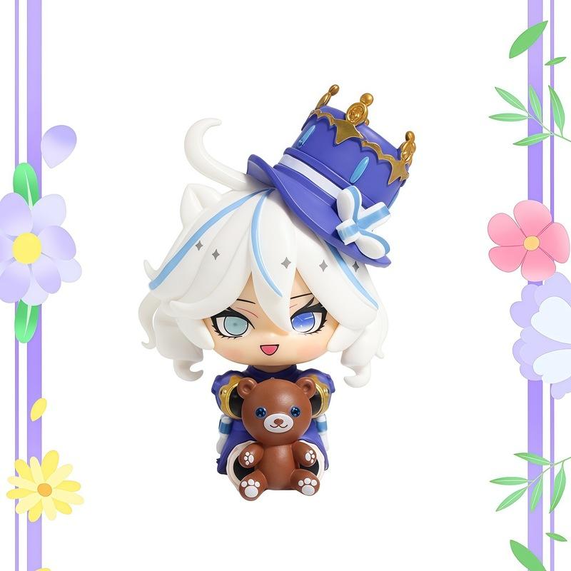 Genshin Impact Furina Chibi Figur Sitzende Pose Mit Teddybär Hydro-Erzherzog Spiel Zubehör Schreibtisch Sammlerstück Dekoration Statue