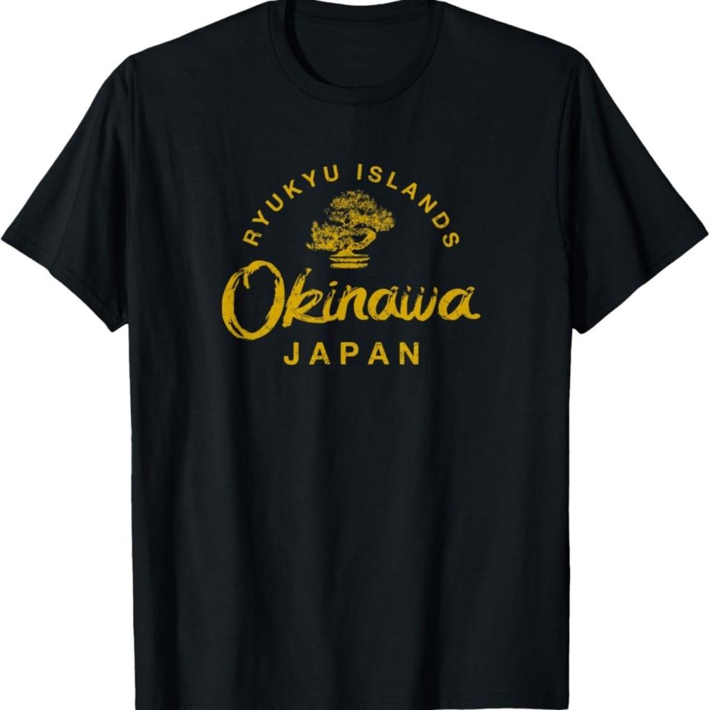 Unisex Vintage Okinawa Japan Graphic Tshirt Retro Japanese Text Ryukyu Islands Design Golden Lettering Regular Fit Short Sleeve