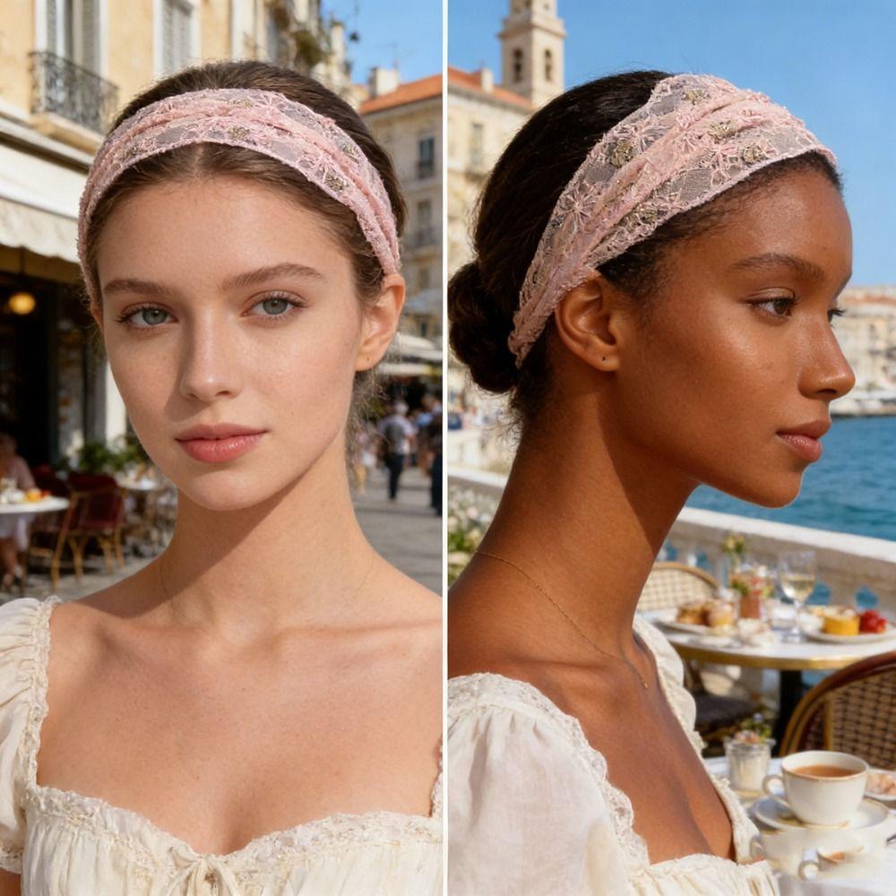 Floral Pattern Embroidered Headband Lace Elastic Headband Fashion Yoga Headband  Women's Use