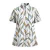 Women's Short Sleeved Printed V-neck Buttonable Side Slit Top T-shirt