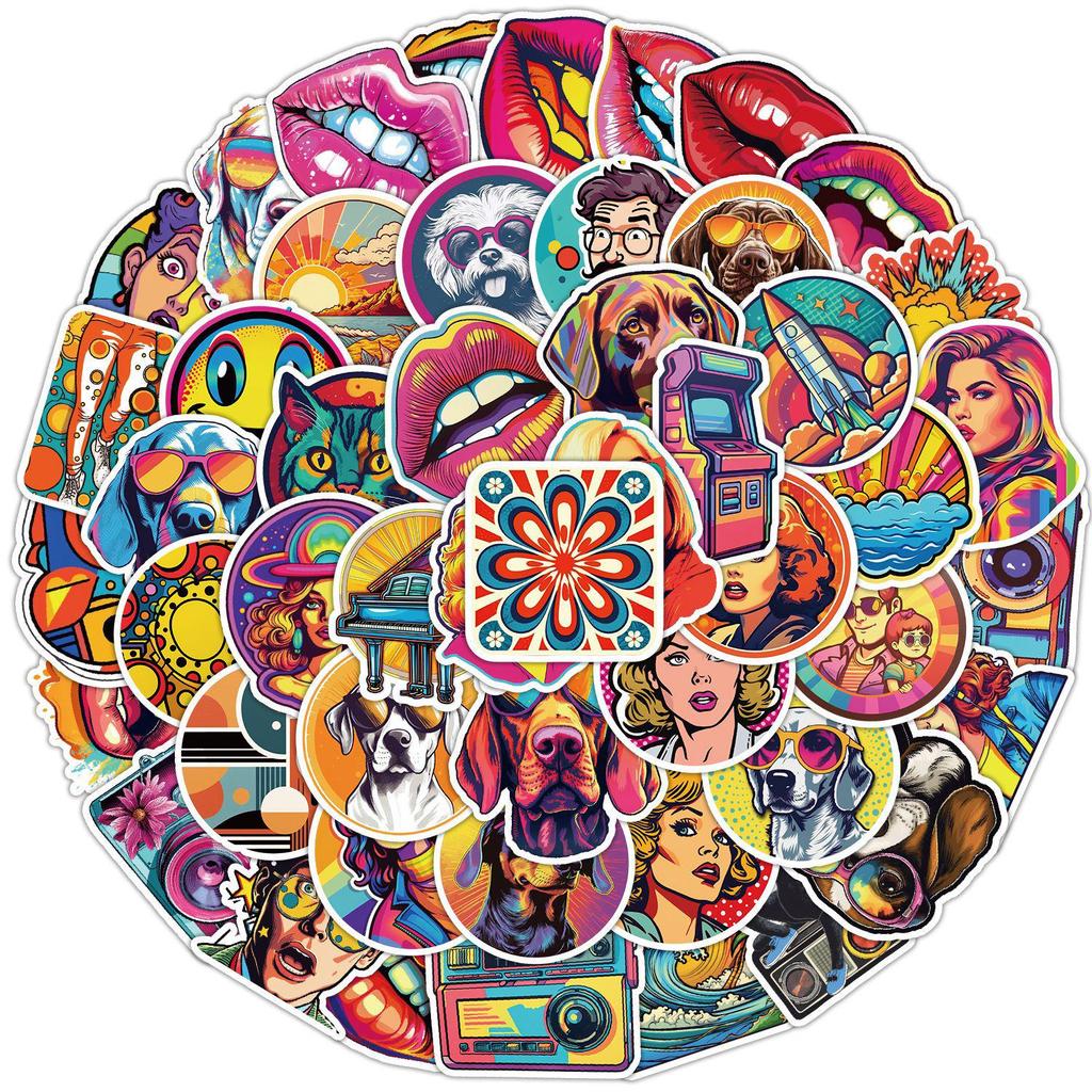 Retro Oil Painting Graffiti Stickers - 50/100 Sheets Waterproof Decorative Stickers for Stationery and Water Bottles