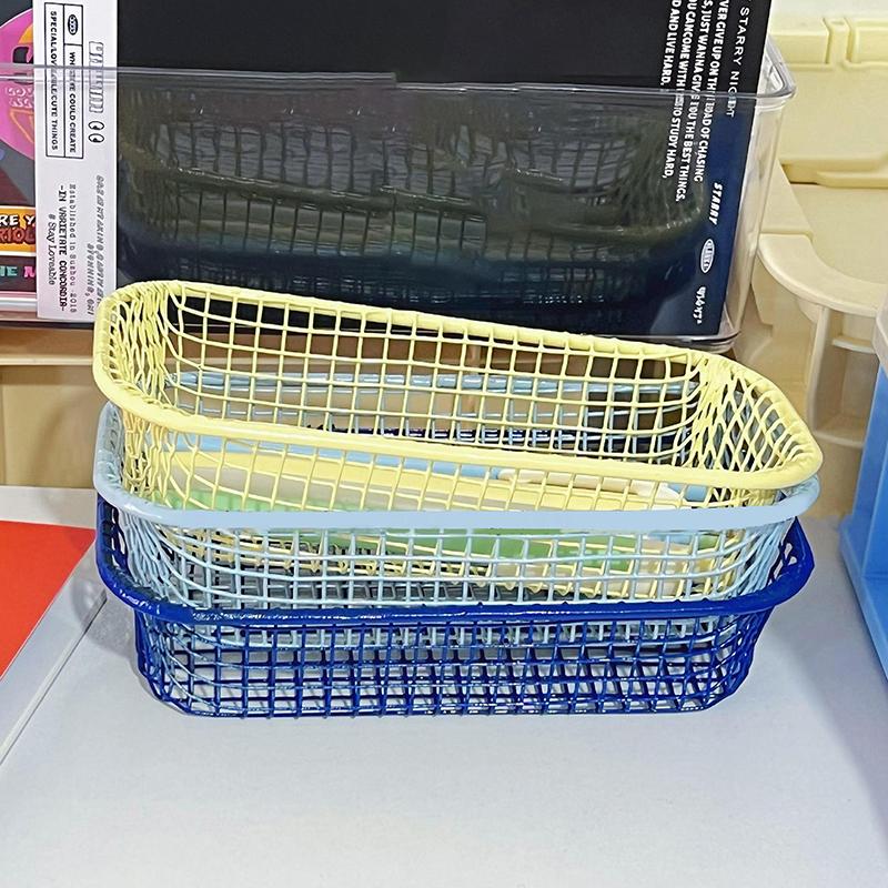 Metal Storage Basket Desktop Sundries Organizer Make Up Sorting Holder Stationerry Pocards Case Office Home Supplies