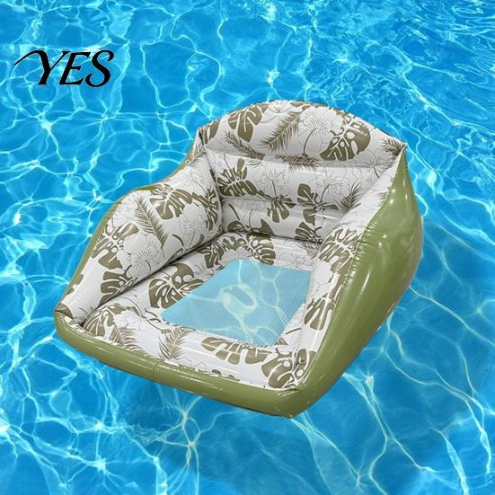 Inflatable Water Chair Pool Lounge with Cup Holder, Tropical Leaf Print Blow-up Float Holder Sofa for Adults, Swimming Party Beach Lake Essentials