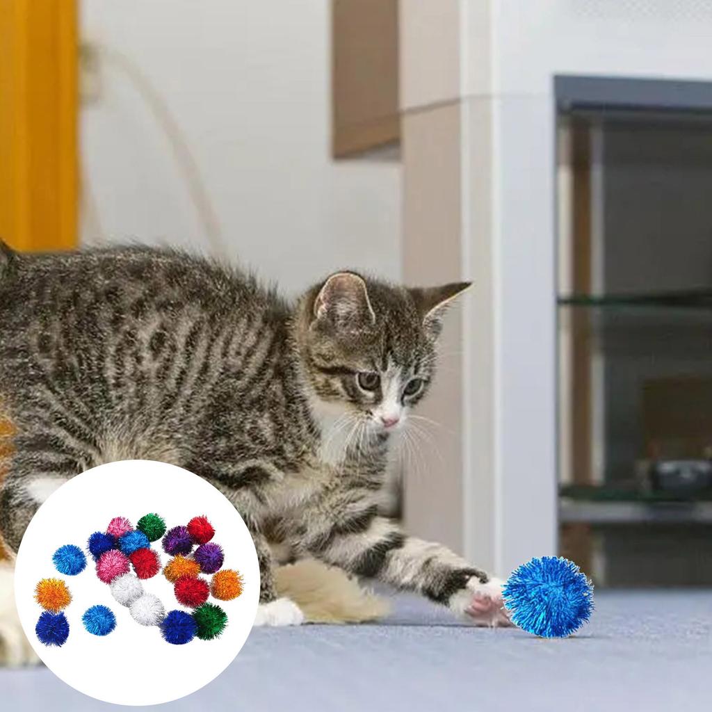 Cat Toys Interactive Ball Training Toy Pet Kitten Sound Ring Paper Playing Ball Cat Accessories Glitter Pompom Fluffy Cat Toys