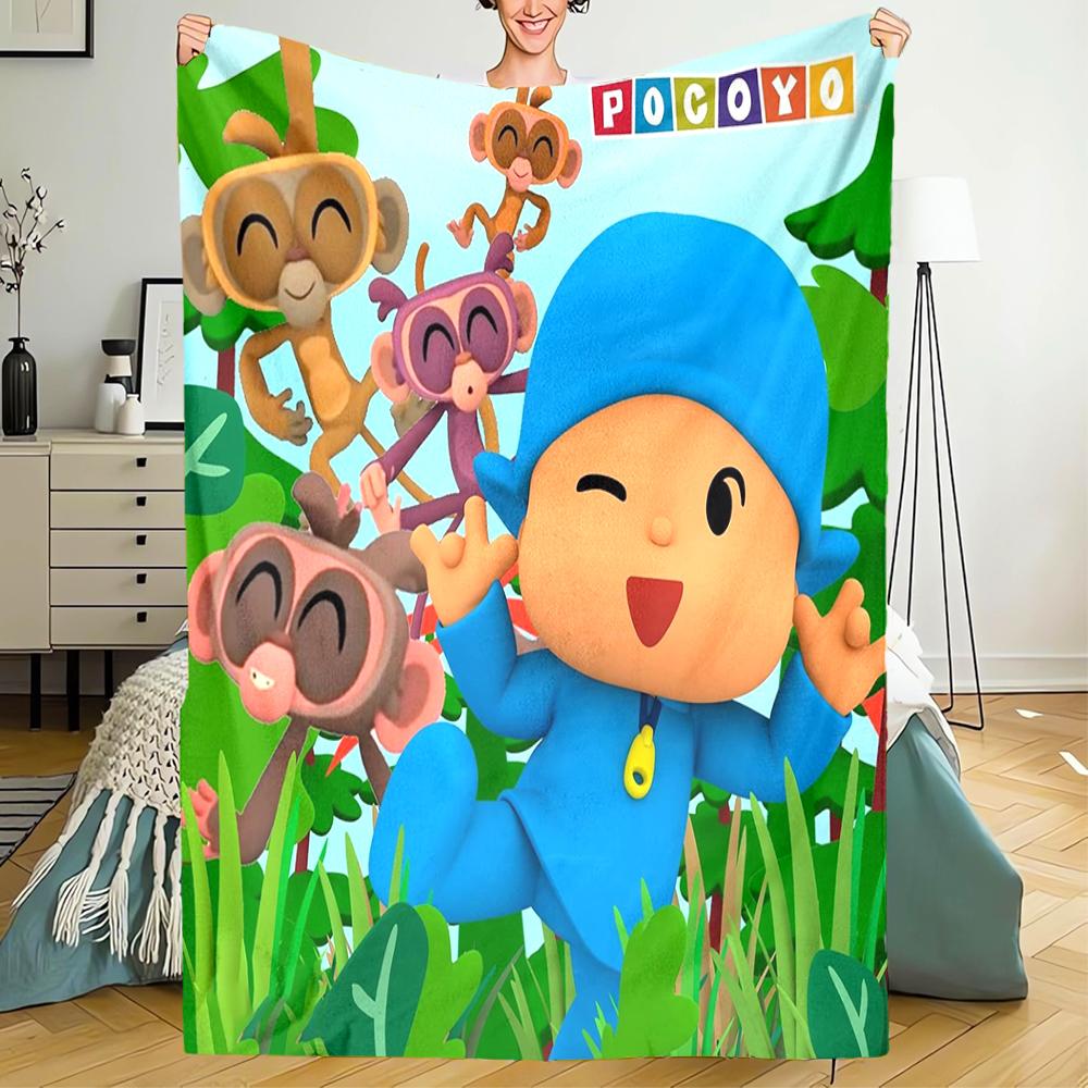 Pocoyo Theme Printed Blanket - Perfect for Couch, Bed, Travel & Outdoor Use | Machine Washable, Cozy & Durable.