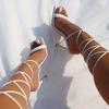 2025 Brand Women's Sandals Ankle Straps Female Sexy Dress Rome Sandal Ladies Lace Up Square Toe High Heels Open Toe Shoes Women