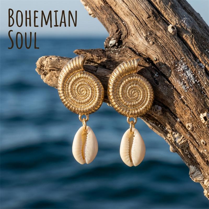 Boho Starfish Shell Conch Asymmetric Dangle Earrings for Women Ocean Style Gold Color Metal Earring Summer Party Jewelry Gifts