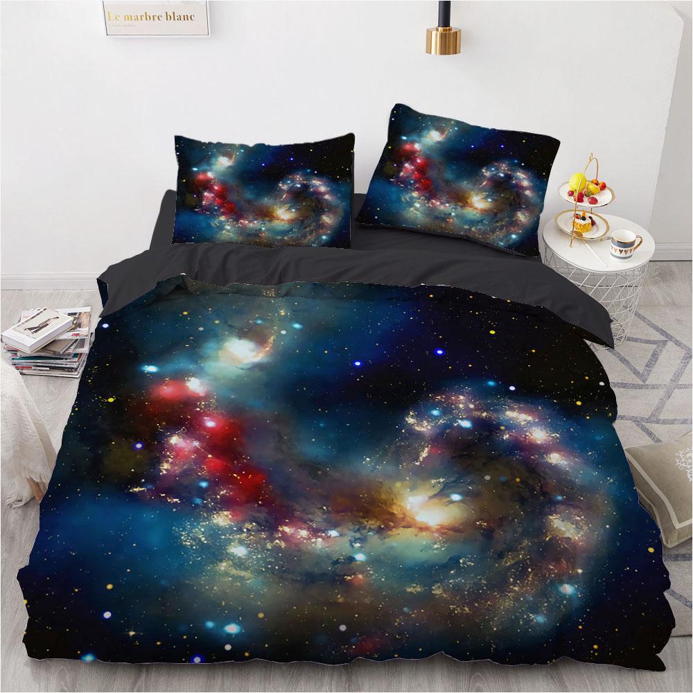 3D Galaxy King Queen Povlak na přikrývku Hvězdná obloha Ložní souprava Vesmír Povlak na přikrývku Vnější prostor Měkký 2/3ks Povlak na peřinu Tmavě modrá
