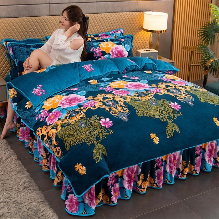 Maternal And Infant Grade Thickened Milk Fleece Four-Piece Set, Double-Sided Coral Fleece Fleece Quilt Cover, Flannel Bed Sheet