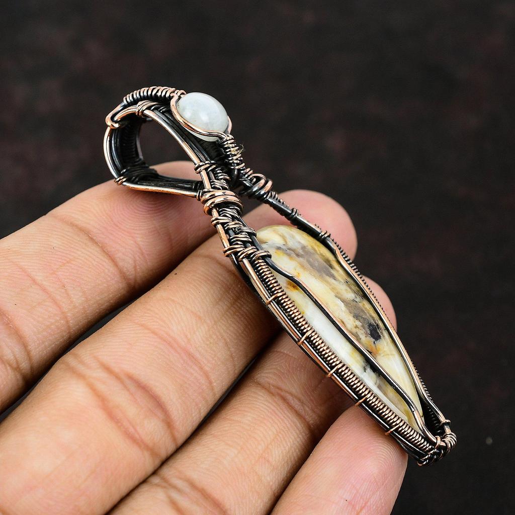 Plume Agate Copper Wire Wrapped Pendant Moonstone Copper Jewelry Handmade Gemstone Pendant Moonstone Pendant Designer Jewelry Gift For Mom