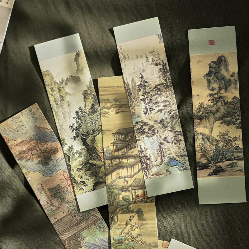 Zaomo Bookmarks Vintage Chinese Style Ancient Painting Poetry Hand Account Decorative Blessing Cards