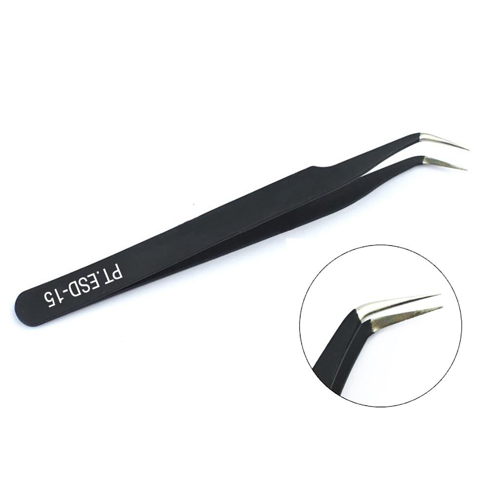 2PCS/set Stainless Steel Black Curved Straight Eyebrow Tweezers Anti Acid Nipper Rhinestone Picking Tool False Eyelash Nail Art Tool