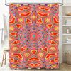 Vibrant Mandala Shower Curtain Bathroom Decor With Heart Patterns In Orange And Blue Colors, Polyester Waterproof Fabric For Hom