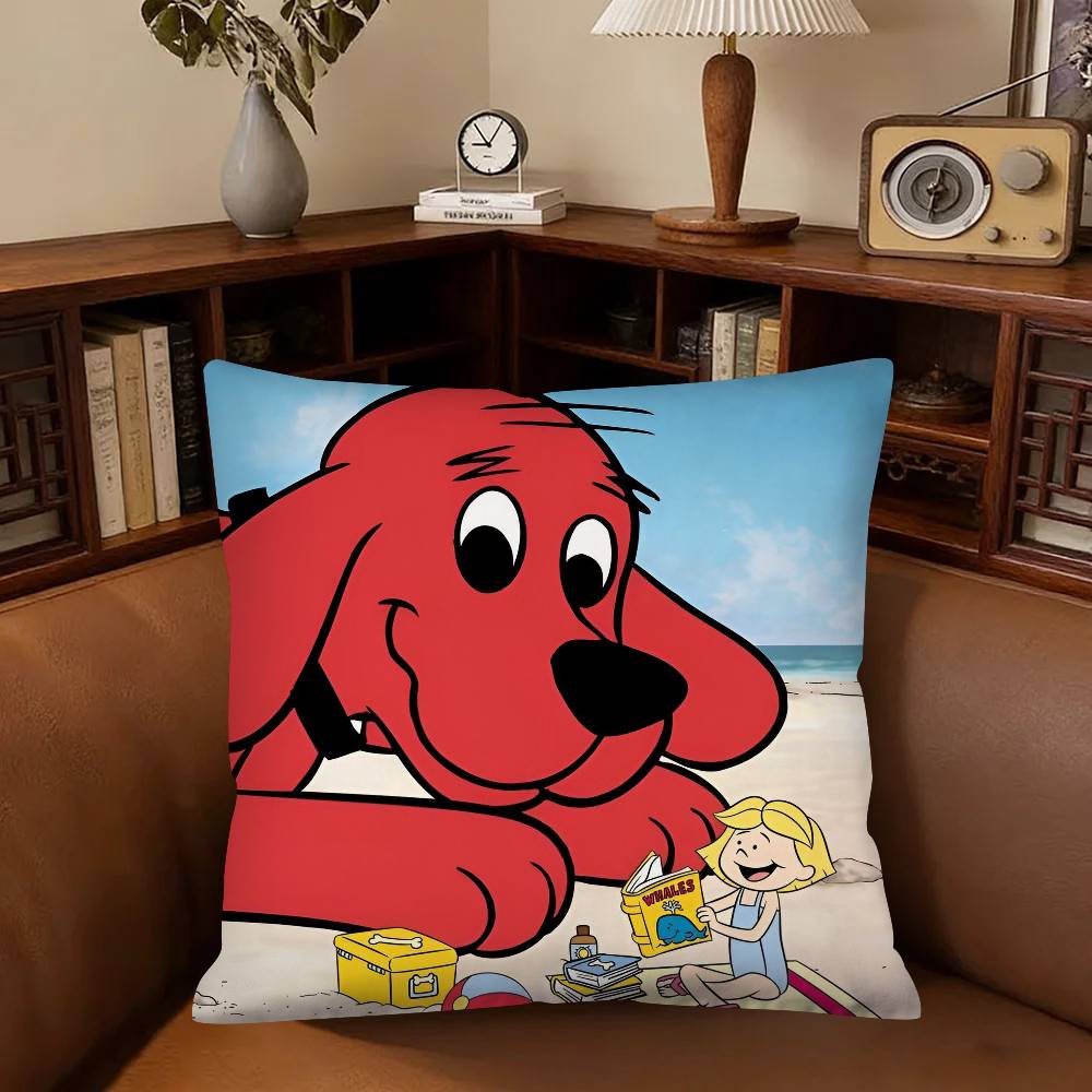Cartoon CClifford The Big Red Dog Pillow Case Fashion Square Pillowcase Bedroom Sofa Room Ins Decoration Leisure
