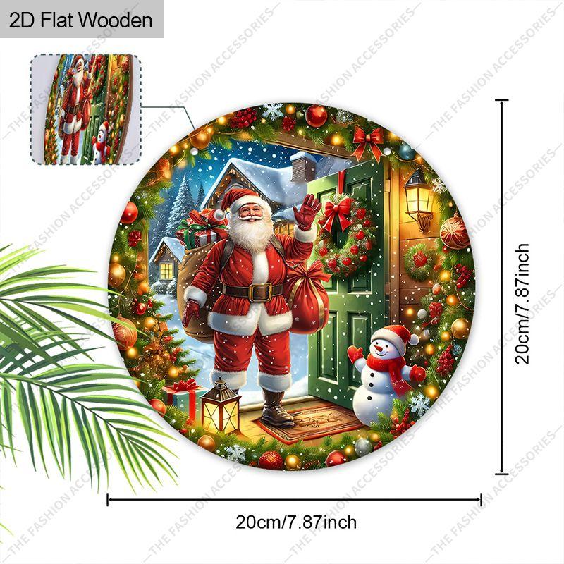 Weihnachtsdekorationsschild, hängende Innendekorationen, 2D flache Holzprodukte mit dem Muster Santa Claus, der Geschenke trägt, Weihnachtsgeschenke für die Familie