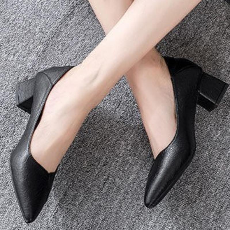 Pumps Women Shoes Shallow Chunky Heeled Pointed Toe Ladies Shoe Platform Soft Leather Slip On Women's Fashion Dress Office 2026