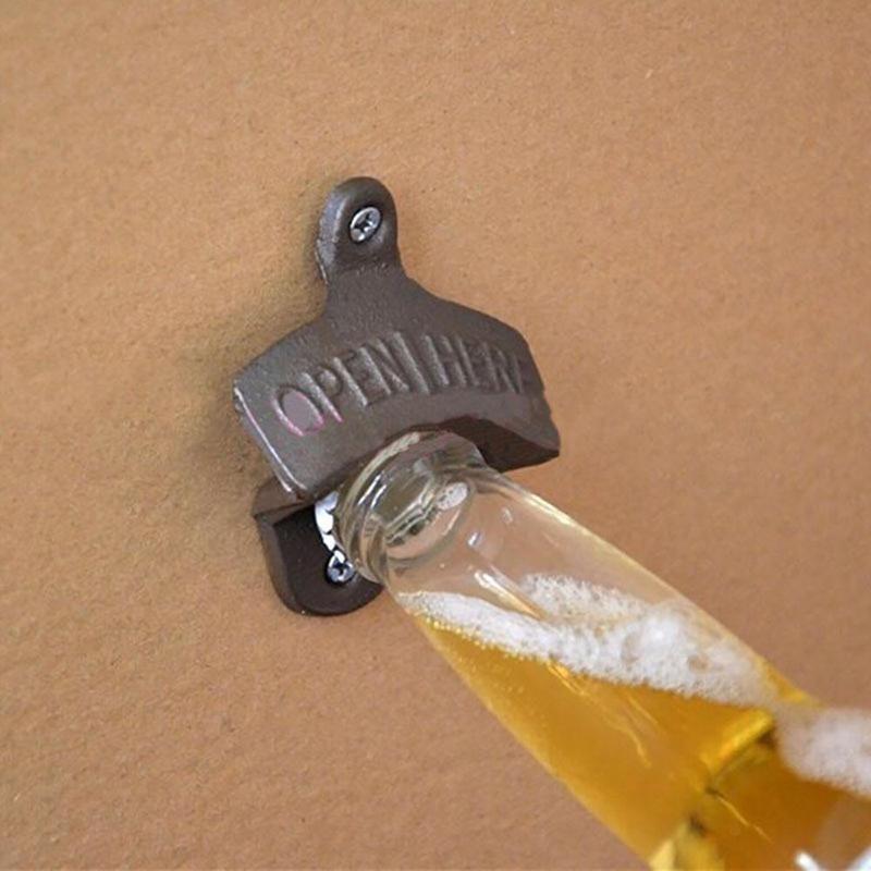 Vintage Antique Home Kitchen Wall Mounted Bar Beer Glass Bottle Cap Opener Gift (Color: Copper)