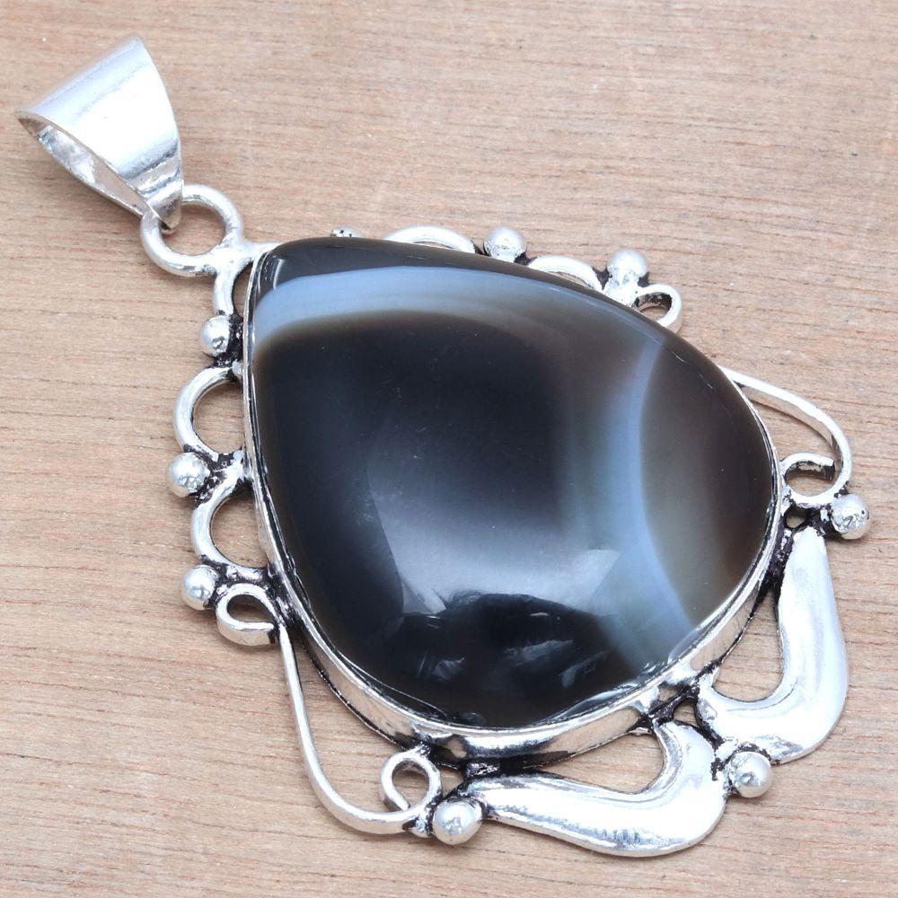Anhänger Grauer Botswana-Achat Edelstein Muttertagsgeschenk Silberschmuck 2,25"
