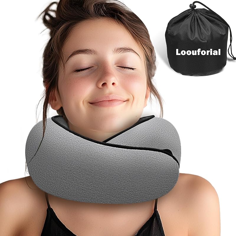 

Подушка для шеи для самолета | Дорожная подушка для шеи из пены с памятью для сна в длительных перелетах | Компактная и эргономичная дорожная подушка для самолета, автомобиля темно-серого