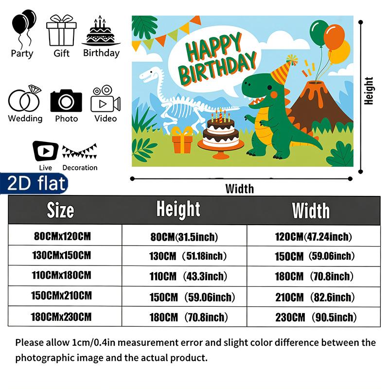 Polyester Dinosaur Birthday Backdrop Banner, Colorful Party Decor for Wall & Photo Booth
